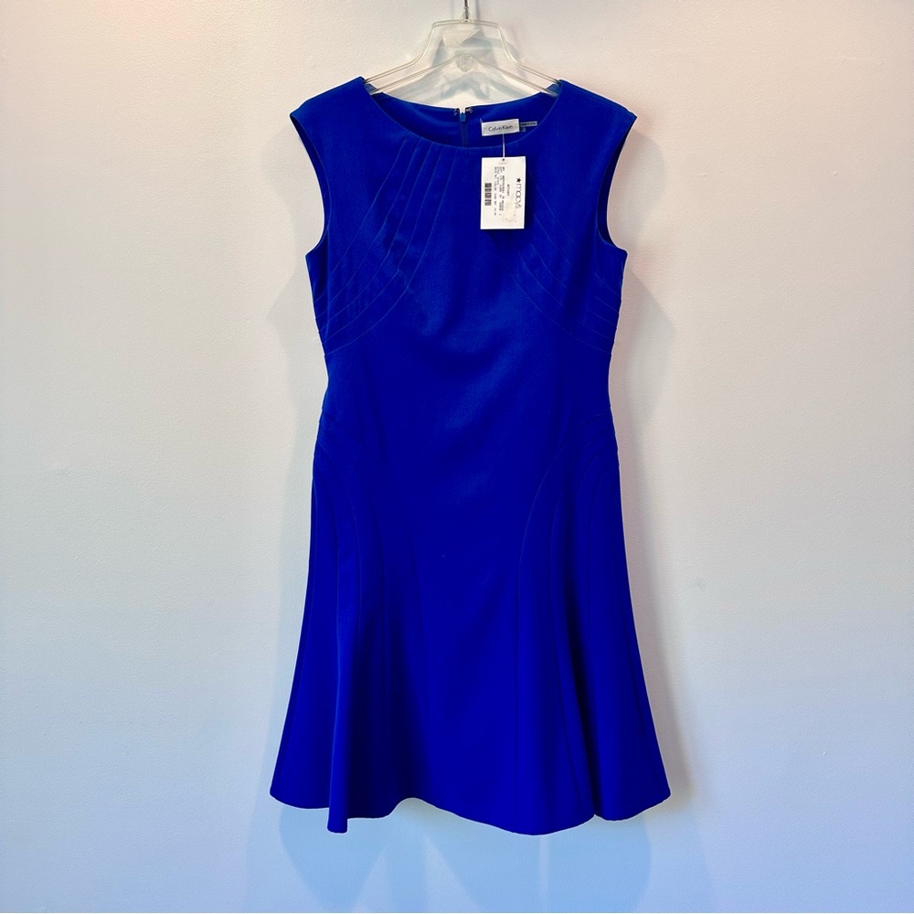 NWT Calvin Klein Blue Sleeveless Fit and Flare Paneled Dress, Size 8